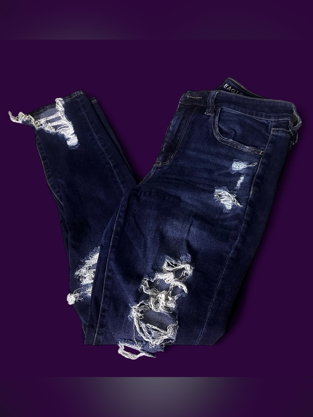 American Eagle Outfitters Dark Blue Distressed Skinny Jeans